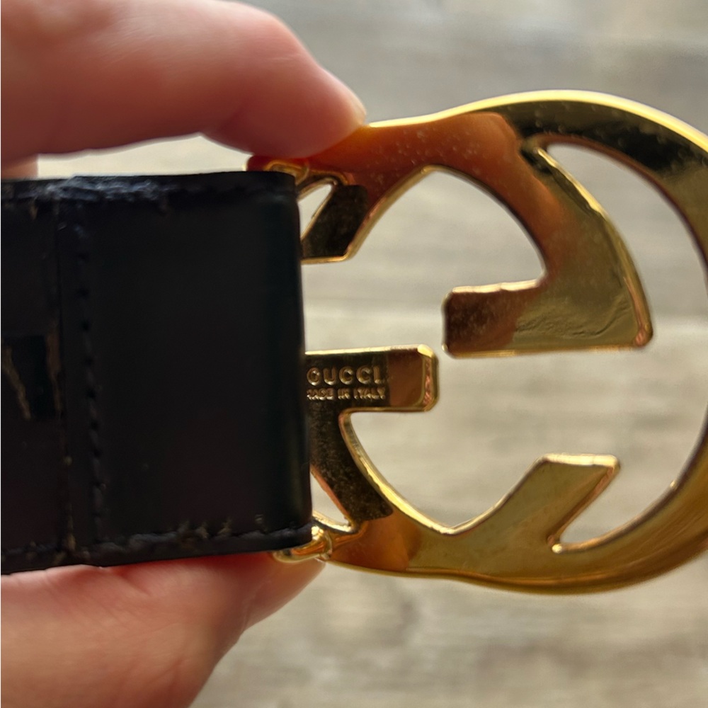 Gucci Belt Interlocking G Navy Gold 65cm Made in Italy - Picture 5 of 9